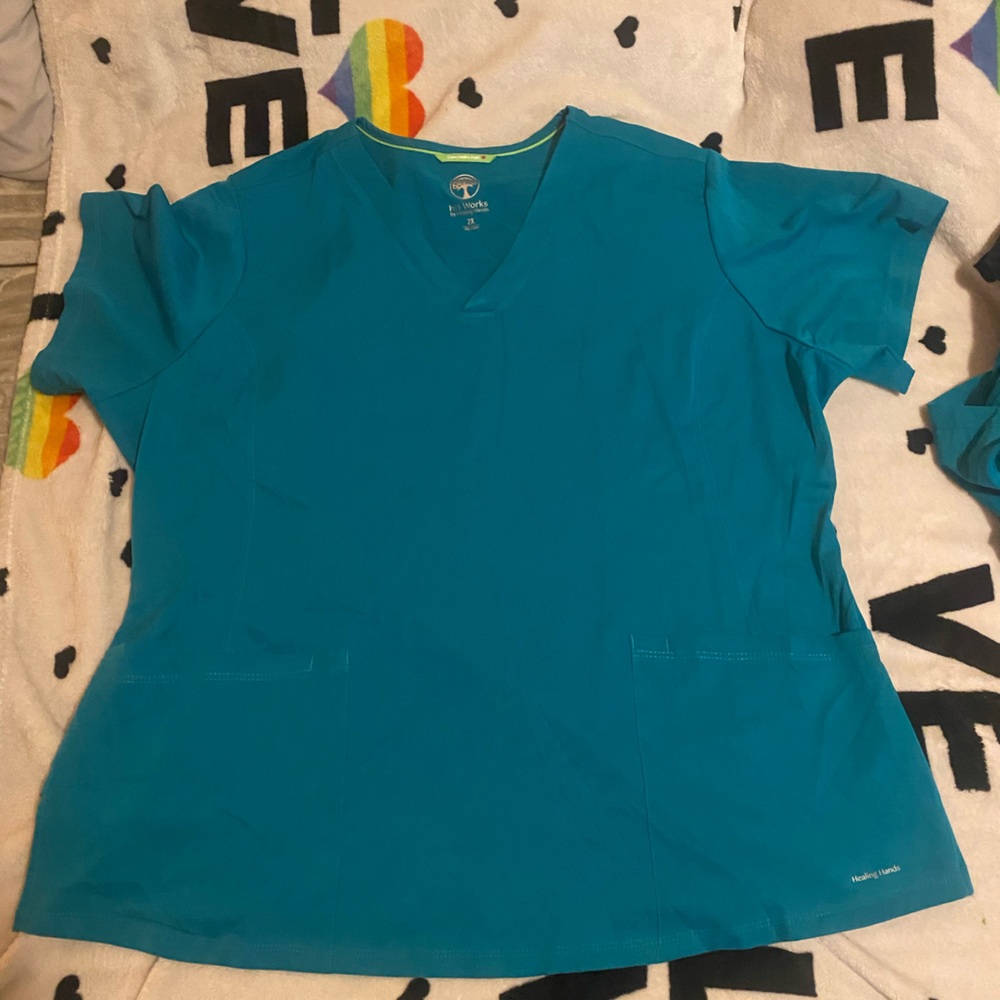 2 Teal Short Sleeve Scrub Top